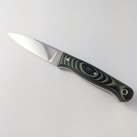Knife with a handle made from G10 black/lime green scales