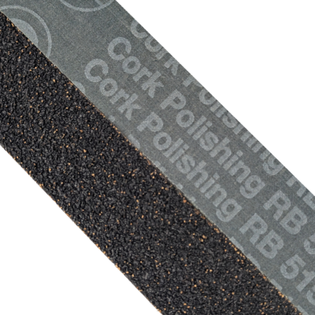 Hermes Cork Finishing and Polishing Belts 2 x 60" (50 x 1525mm) - 600 Grit w/ a flexible abrasive surface ideal for blending scratches & contours. These belts produce a very consistent belt finish.
