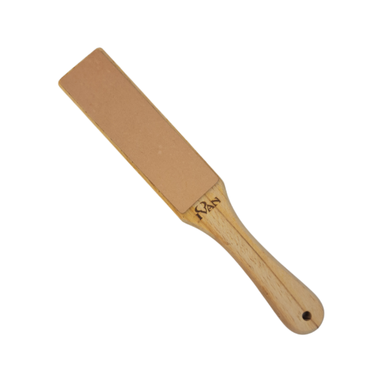 leather-paddle-strop-38mm Leather Paddle Strop 38mm. Used to strop or sharpen your knives to maintain the sharpest edge for the best performance.
