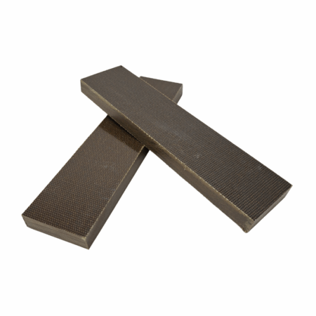 Olive Green Canvas Micarta Scales, 2 scales each measuring approximately 9.5 mm (3/8") x 38 mm x 135 mm.