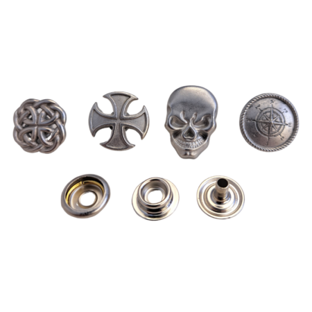 Themed Cap Line 24 Snaps (Press Studs). Available in 4 designs - Celtic, Biker Cross, Skull and Compass