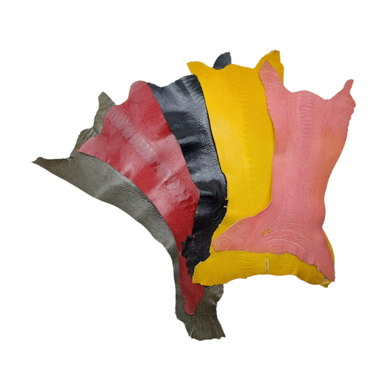 ostrich-leg-skins Ostrich Leg Skins are durable and have a minimal stretch. Perfect for wallets, key fobs, inlays, and other smaller projects/ accessories.