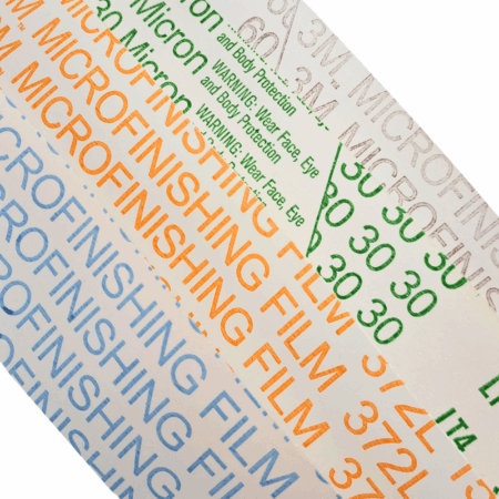 3M Microfinishing Film Belts 2 x 72" (50 x 1830mm). Available in 4 microns: 60, 30, 15, and 9.
