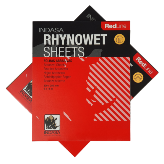 2x 10 sheet packs of Rynowet Red Line Wet and Dry Sandpaper stacked together