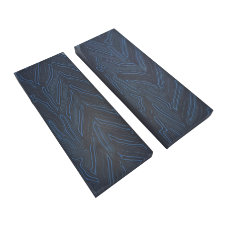 G10 Damascus Handle Scales Black Blue