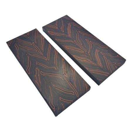 G10 Damascus Handle Scales Black/Orange