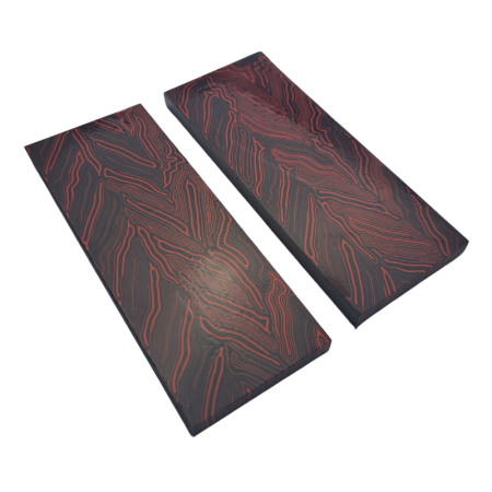 G10 Damascus Handle Scales Black/Red