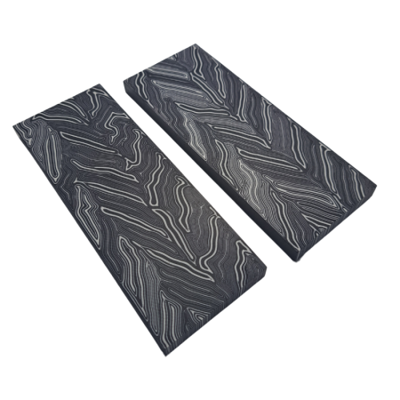 G10 Damascus Handle Scales Black White
