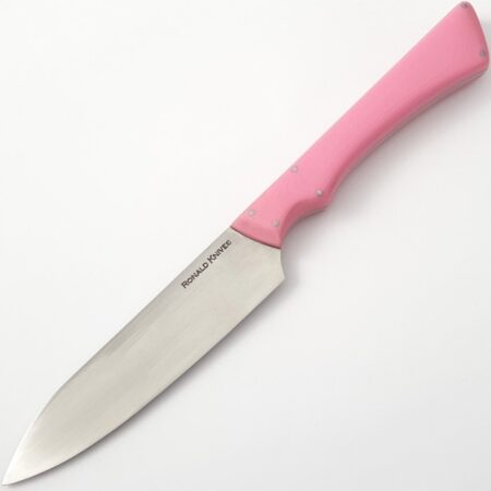 Example of a knife handle made using pink g10 handle scales