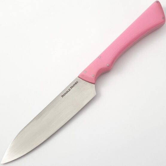 Example of a knife handle made using pink g10 handle scales