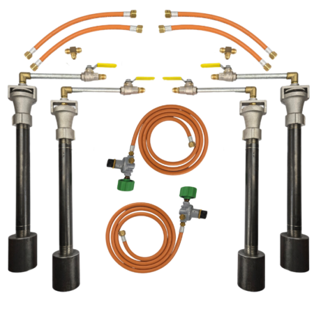 Gas Forge Four Large Burner Set with Two Hose and Regulators 260mj/hr - LCC