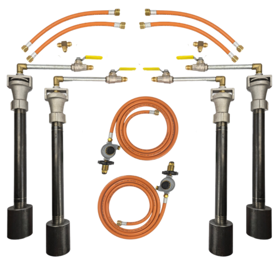 Gas Forge Four Large Burner Set with Two Hose and Regulators 260mj/hr - POL