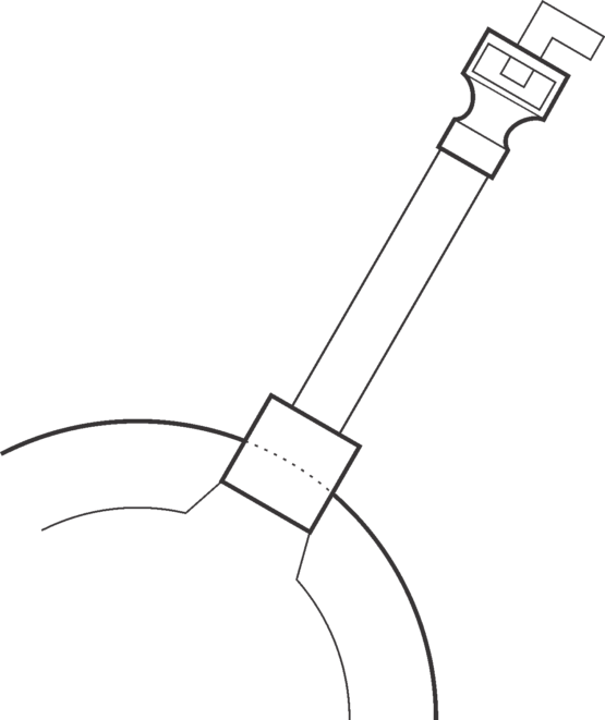 drawing of a burner positioned correctly in a forge