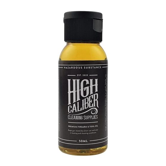50 ml bottle of high caliber cleaning supplies premium firearm and tool oil