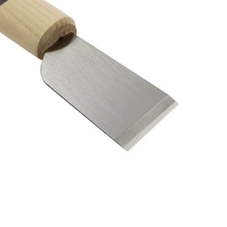 Close up of blade on leather cutting knife 36 mm wide
