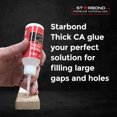 2 oz (60 ml) bottle of Starbond gap filler thick CA glue included in the Starbond CA glue & accelerator bundle.