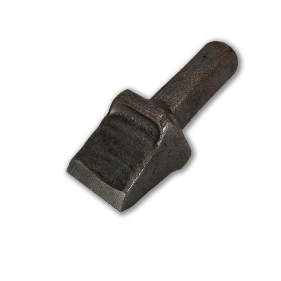 Heat-treated forged steel shaped and hardened into a soft point with a extruded pin for insertion into a anvil.