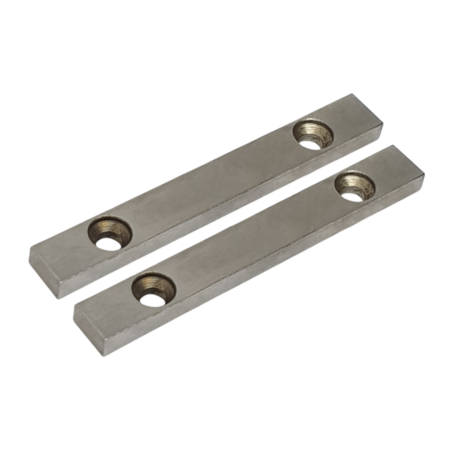 Set of unhardened steel faces for use with the Artisan Supplies Mate Carbide Faced File Guide. Each face measures 79 x 10 x 4.9 mm.