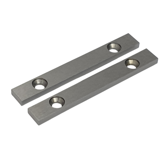 Set of hardened steel faces for use with the Artisan Supplies Mate Carbide Faced File Guide. Each face measures 79 x 10 x 3.9 mm.