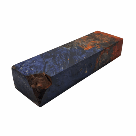 Stabilised Dyed Block in blue, black and orange, measuring approx 44 x 26 x 140 mm.
