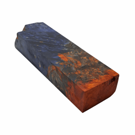 Stabilised Dyed Block in blue, black and orange, measuring approx 44 x 26 x 140 mm.