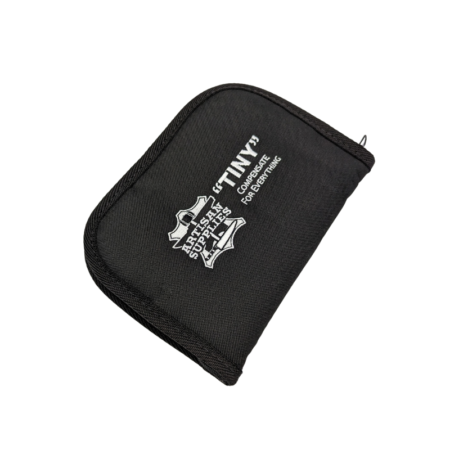 Front of the padded and embroidered protective case supplied with the Artisan Supplies Tiny Large Carbide File Guide.