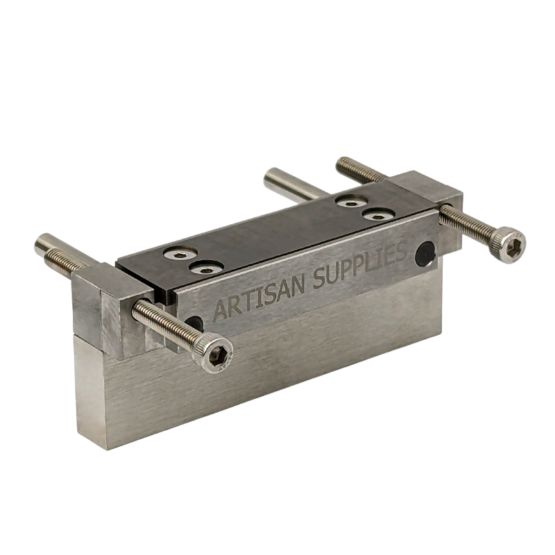 Artisan Supplies File Guide Vice Mount attached to the Artisan Supplies Mate Carbide Faced File Guide.