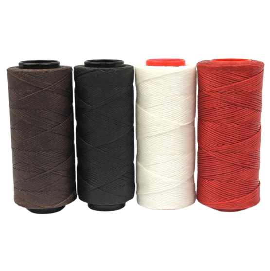 1mm Waxed Braided Thread, 150m spool. Made from polyester. 4 colours shown - Black, Brown, Red and White