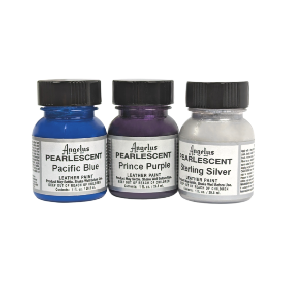 Angelus Leather Pearlescent Acrylic Paints 1fl. oz. (29ml), used to paint on leather sneakers, jackets, boots, purses, and more