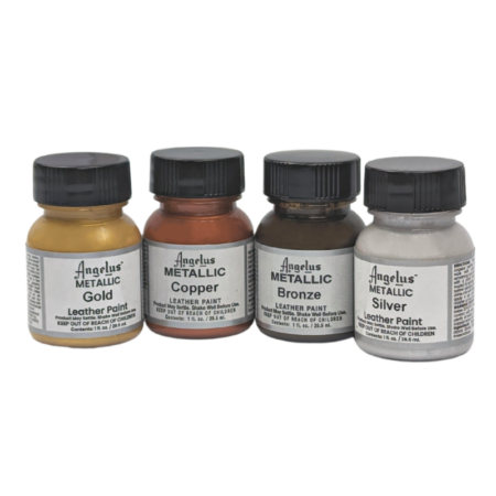 Angelus Leather Metallic Acrylic Paints 1fl. oz. (29ml), used to paint on leather sneakers, jackets, boots, purses, and more