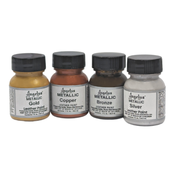 angelus-metallic-acrylic-leather-paint-all-colourways Angelus Leather Metallic Acrylic Paints 1fl. oz. (29ml), used to paint on leather sneakers, jackets, boots, purses, and more