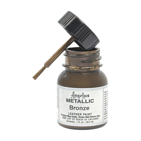 Bronze Angelus Leather Metallic Acrylic Paints 1fl. oz. (29ml) with cap brush, used to paint on leather sneakers, jackets, boots, purses, and more