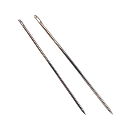 Leatherwork Glovers Needle. Sharp, three-sided needle, ideal for stitching garment leather. Small and Large from left to right
