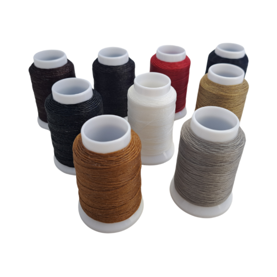 vinymo-5-double-waxed-thread-0-6mm-thick-90m-all-colours-2 Vinymo #5 Double Waxed Thread 0.5mm Thick - 90m Spool - Available in 9 colours - White, Black, Red, Navy Blue, Grey, Beige, Camel, Brown and Dark Brown
