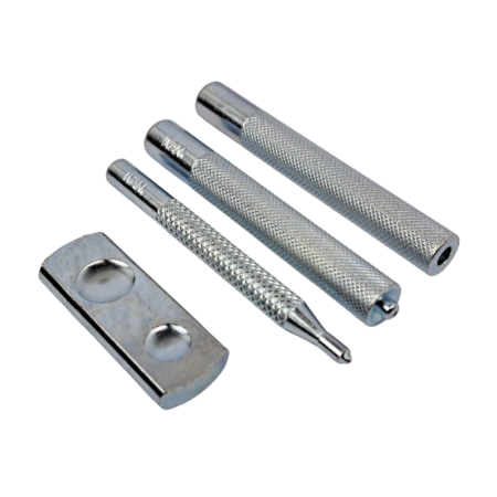 Artisan Essentials Snap Setter & Anvil 4 Piece Set. Used to set Glove Snaps and Segma Snaps into place on your small leather projects.