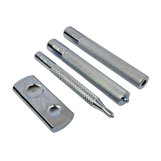 Artisan Essentials Snap Setter & Anvil 4 Piece Set. Used to set Glove Snaps and Segma Snaps into place on your small leather projects.