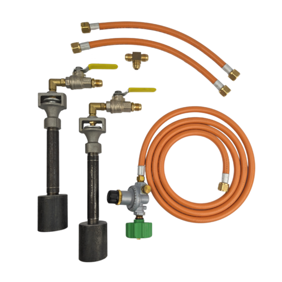 Gas Forge Dual Small Burner Set with Hose and Regulator 82mj/hr - LCC