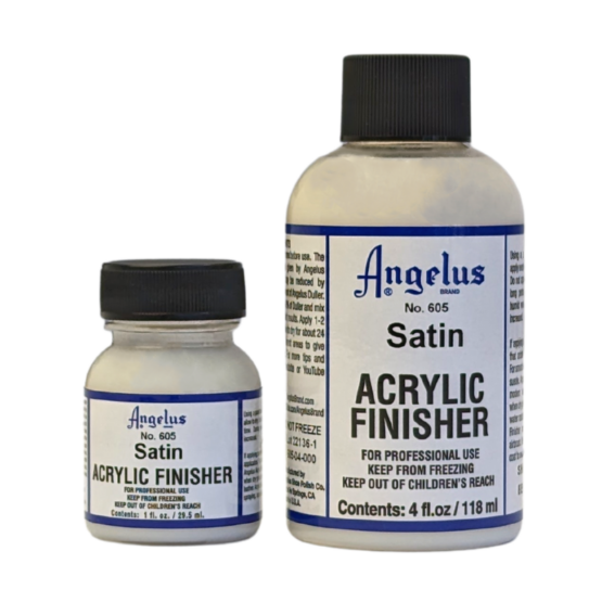 angelus-acrylic-finisher-satin-605-all-sizes Angelus Acrylic Finisher - Satin (#605). Available in 1 fl. oz. (29.5mL) and 4 fl. oz. (118 mL)