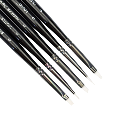Close Up of 5 Brush Ends of Angelus Micro Detail Paint Brush Set