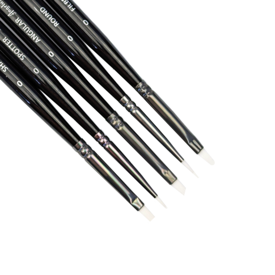 Close Up of 5 Brush Ends of Angelus Micro Detail Paint Brush Set
