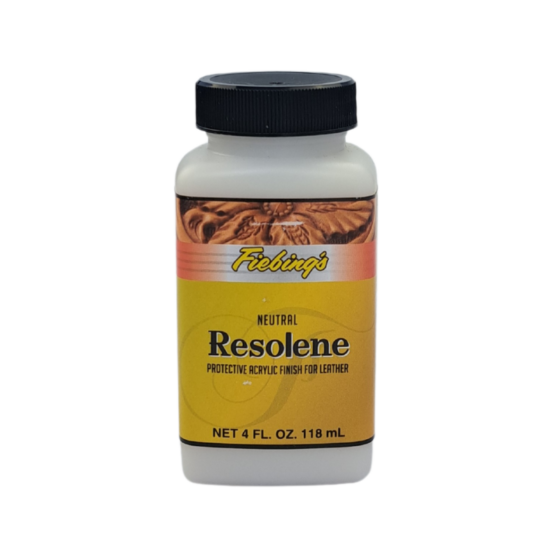 fiebings-resolene-4oz-118ml Fiebing's Resolene® - 4oz / 118mL. A flexible, durable, water resistant acrylic top finish for dyed, antiqued or polished leathers