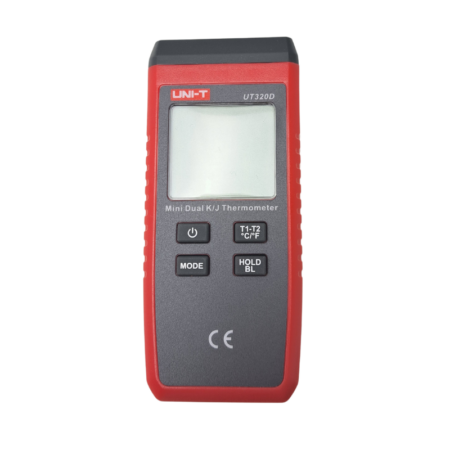 Mini Dual Input Digital Thermometer. Capable of reading temperatures up to ∼1300 °C, with dual 'K' type thermocouple input.