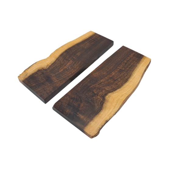 Yandiwa Stabilised Gidgee Folding Knife Scales *B016. Each scale measures approximately 100 x 33 x 5 mm.