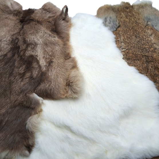 Rabbit Skins. Available in White and Assorted Natural Colours/Patterns