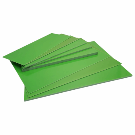 Toxic Green G10 Sheets and Liner Material, available in multiple thicknesses and sizes.
