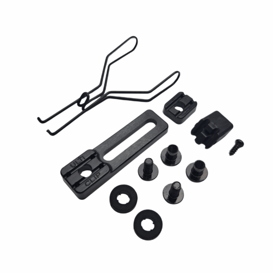 The UltiClip AP Wide Clip (All Purpose Wide Clip). Provides a variety of mounting options for holsters, sheaths, and other gear.