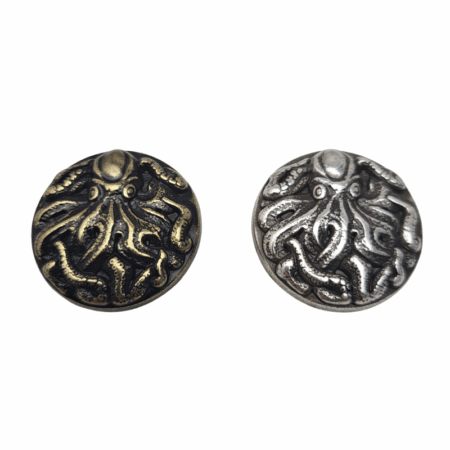 Octopus Conchos. Screw Back design, with 2 Finishes available: Antique Silver and Old English Brass.