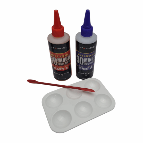 Starbond 30-Minute Toughened Epoxy. A two-part, flexible adhesive that is built for assemblies that live under stress.