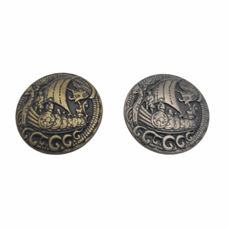 Viking Drakkar Conchos. Screw Back design, with 2 Finishes available: Antique Brass and Antique Nickel