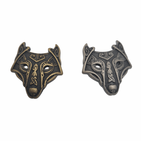 Viking Wolf Conchos. Screw Back design, with 2 Finishes available: Antique Brass and Antique Nickel.